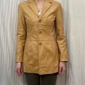 Express Leather Jacket Mustard Sz 7/8 Textured Finish and Tailored Silhouette